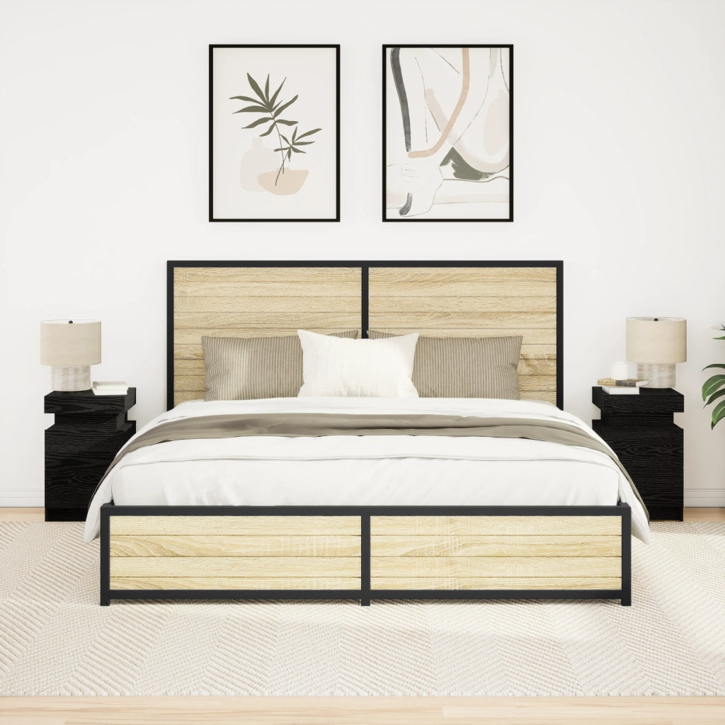 Comodino  con luci LED 2 pezzi Rovere nero 35x39x55 cm