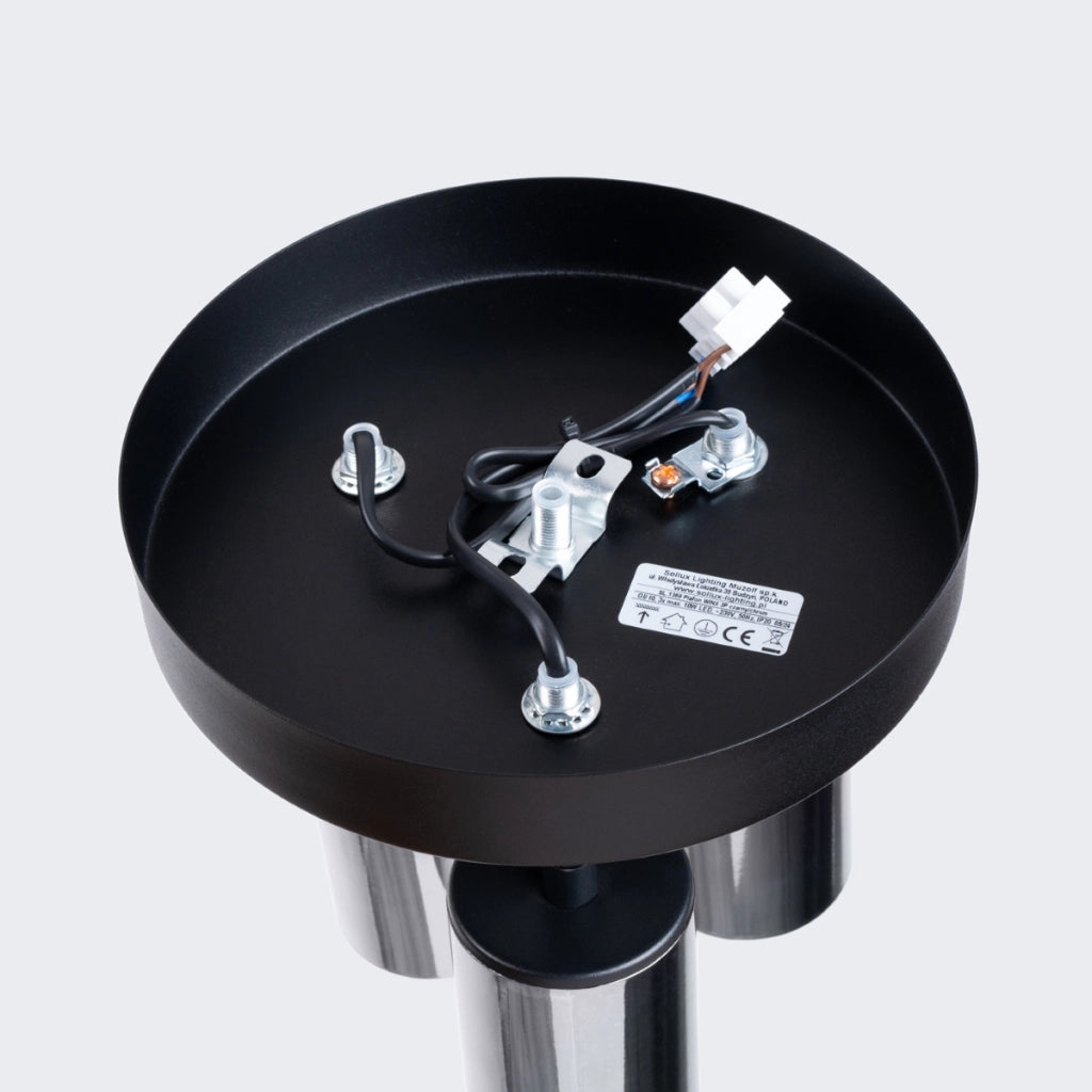Lampada moderna in tubo di acciaio Winx FI6/10 a 3 luci, colore nero cromato, IP20 GU10