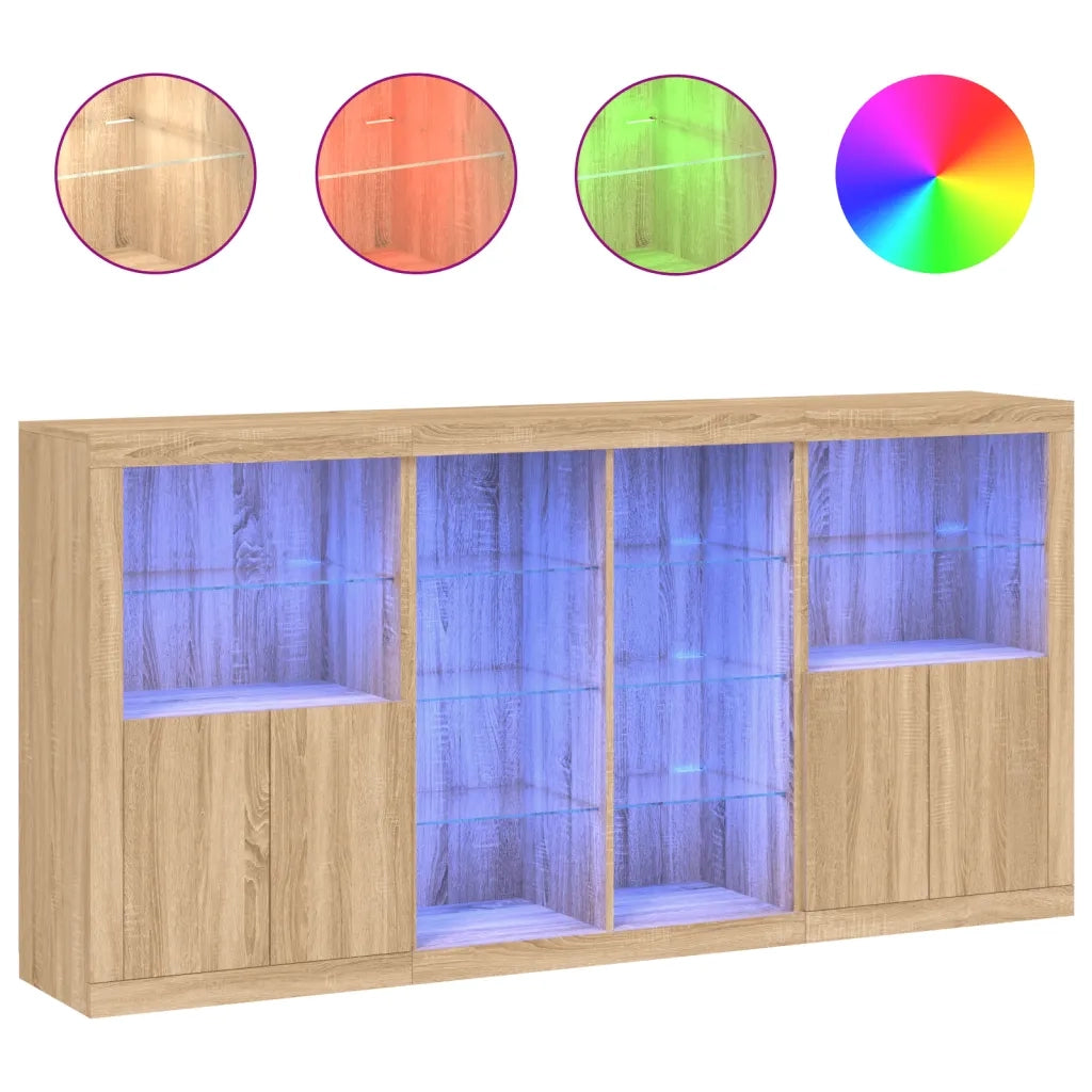 Credenza | Madia | Buffet da pranzo | Armadio da pranzo con Luci LED Rovere Sonoma 202x37x100 cm