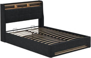 Letto imbottito Christin, Antracite/quercia, con LED e connessione USB, con rete a doghe, funzione pieghevole e base letto integrata