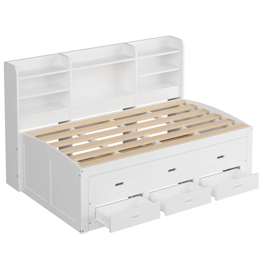 Letto da giorno estraibile ULEVR 90x200 cm con LED, 3 cassetti, USB e Type-C, bianco