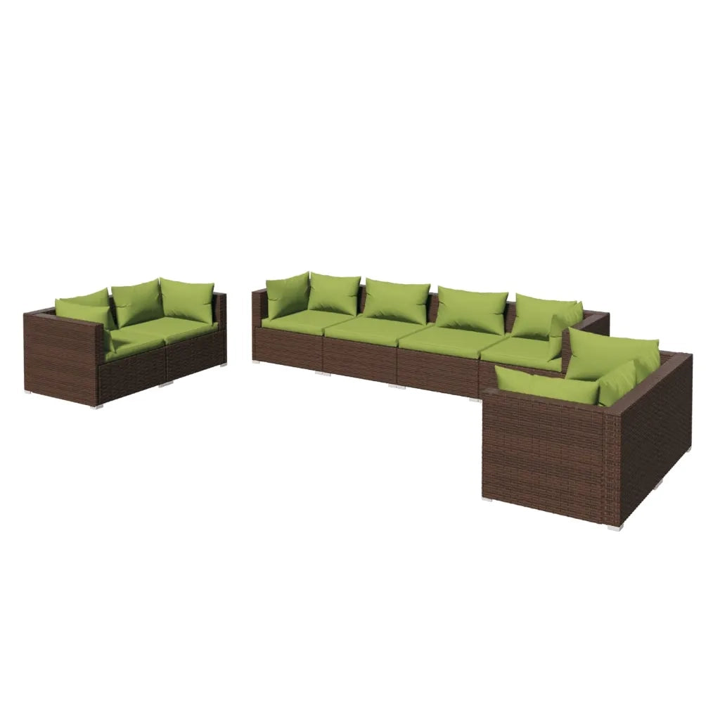 Set Divani da Giardino 8 pz con Cuscini in Polyrattan Marrone 3102284