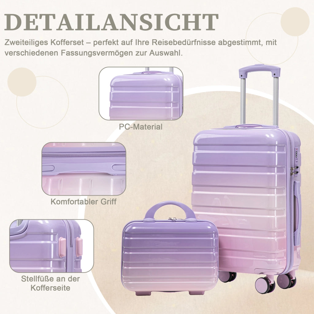 Set composto da due valigette girevoli in PC da 14"/20" con lucchetto a combinazione e trousse per cosmetici da 14" (viola)