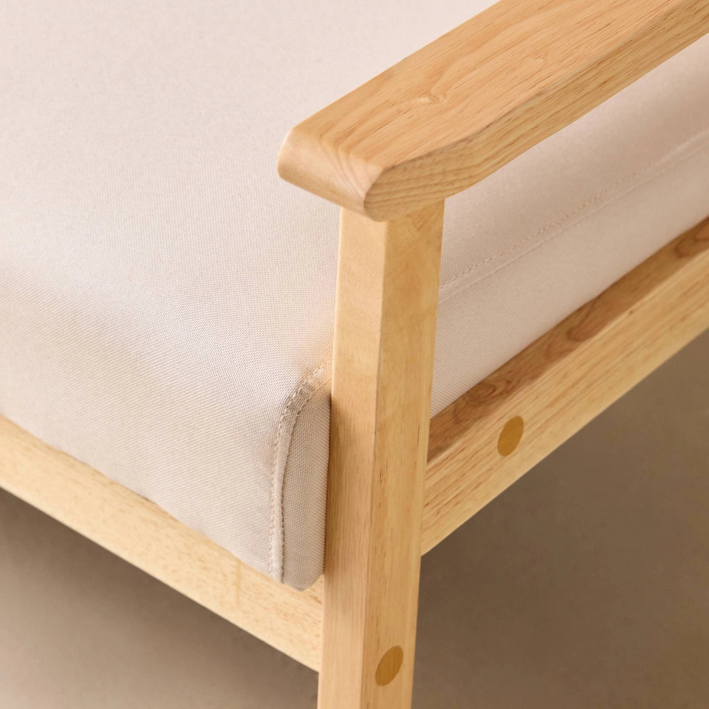 Divano in tessuto con gambe in legno di gomma, 2 posti, beige
