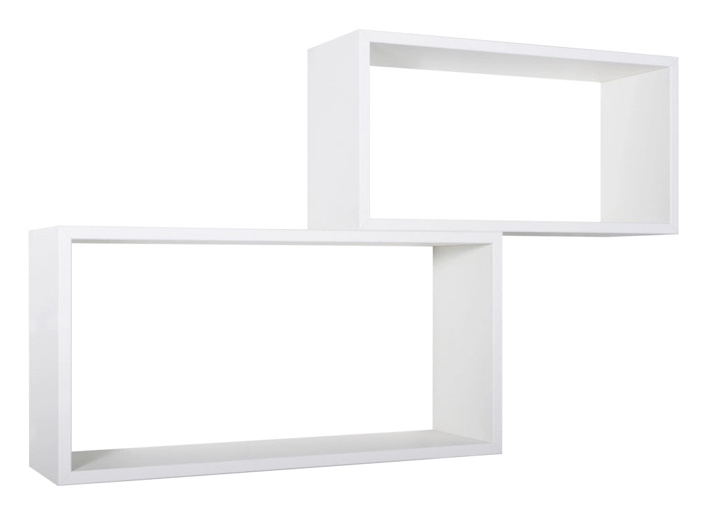 Set 2 Mensole Cubo da Parete Rettangolare in Fibra di Legno Bislungo Bianco