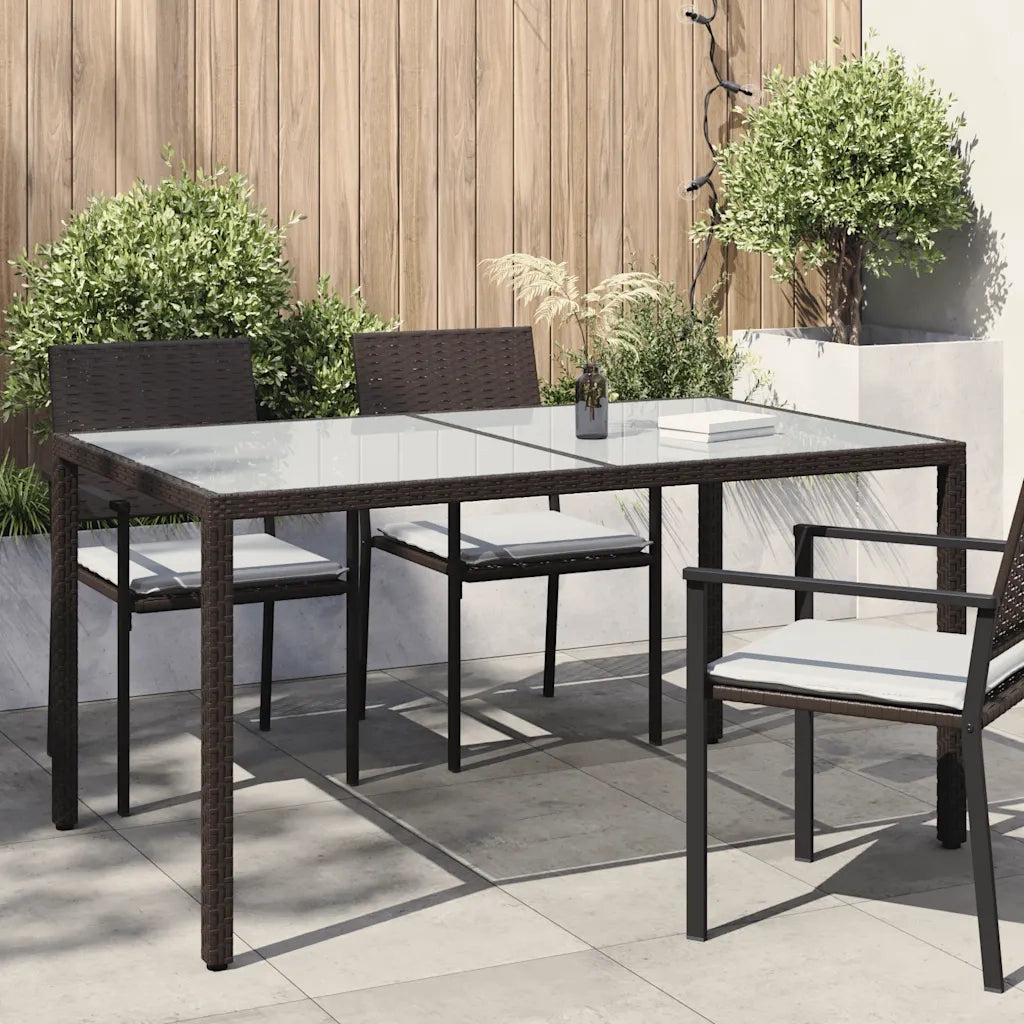 Tavolo Giardino 150x90x75cm Vetro Temperato Polyrattan Marrone 316704