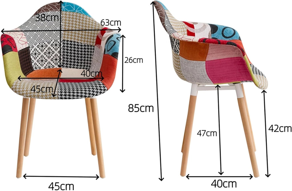 GrandCA HOME Set di 2 Sedie da Pranzo Moderne con Braccioli, Gambe in Faggio, Sedie da Cucina Patchwork Nordiche per Cucina, Soggiorno, Sala da Pranzo, Camera da Letto (Rosso)