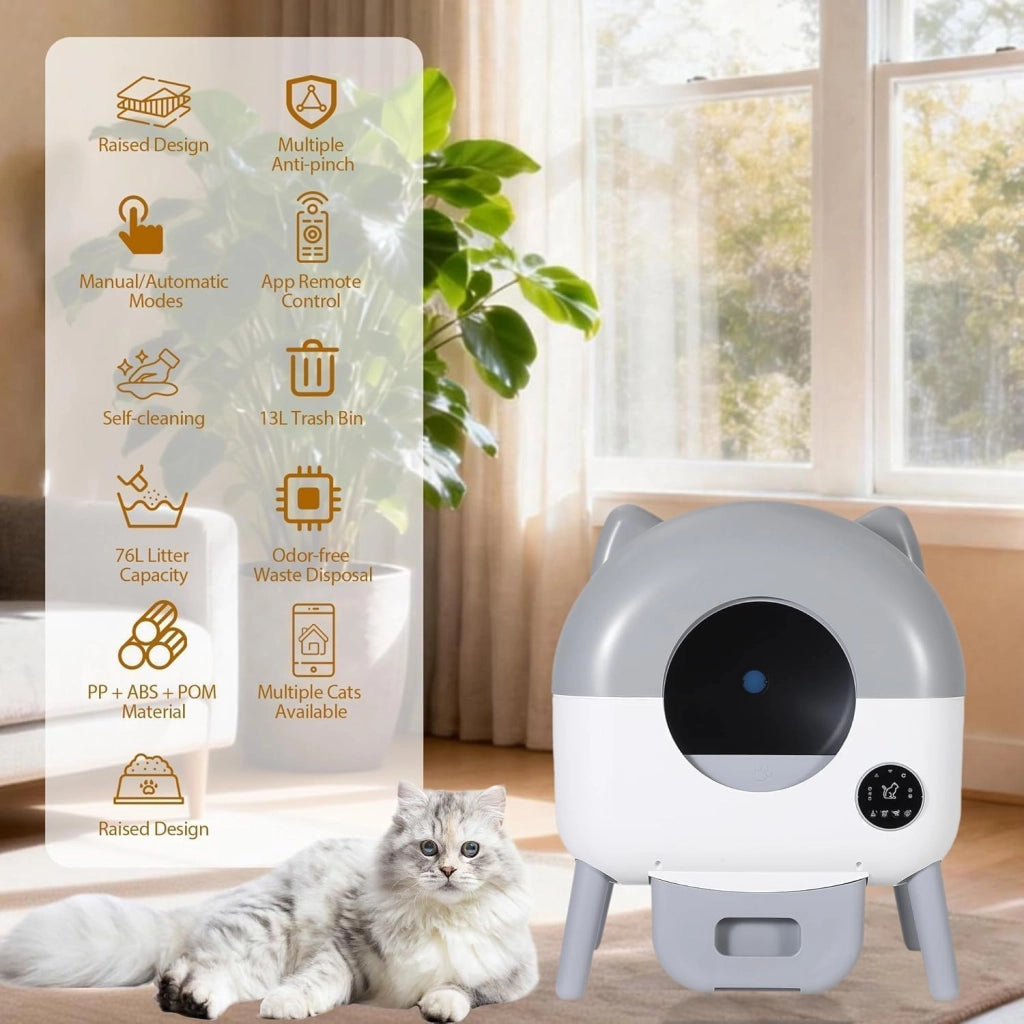 Lettiera Gatto Autopulente 89 L Con APP; Capacità Massima; Lettiera Automatica Per Gatti; Lettiera Con Triplo Sensore Di Sicurezza; Ampio Spazio;Adatta a Famiglie Con Più Gatti