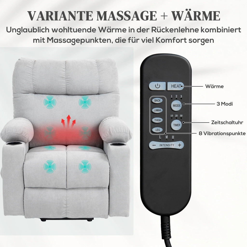 Poltrona Relax Alzapersona ¨C Xylo ¨C Reclinabile Elettrica con Telecomando Grigio Chiaro 144x91x88
