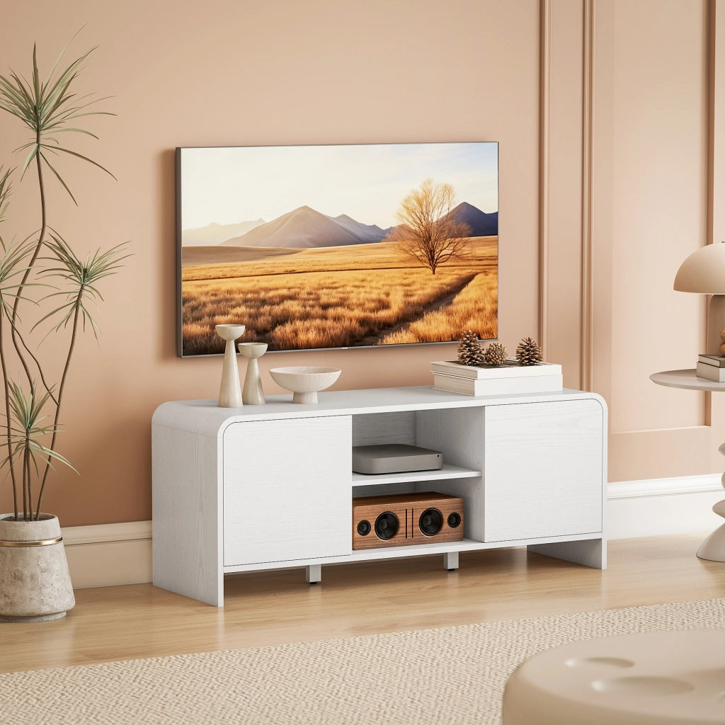Mobile TV per televisori fino a 55 pollici ¨C Minimal ¨C 2 ante, ripiano regolabile, bianco, 110x35x45cm