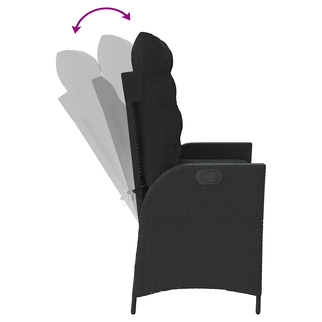Panca Reclinabile da Giardino con Cuscini-Sgabello-Sedia da esterno Nera in Polyrattan 458888