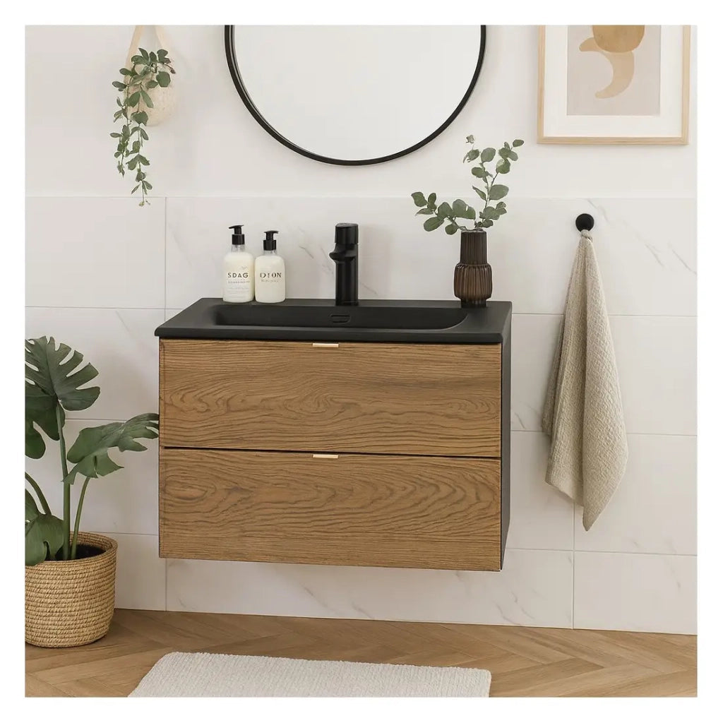 Set da bagno SAVIA: mobiletto sotto lavabo 60cm + lavabo incasso nero