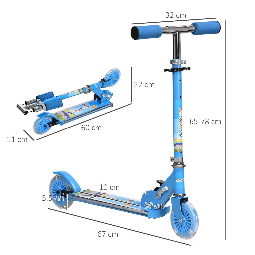 Monopattino per Bambini 3-7 Anni Pieghevole a 2 Ruote e Altezza Regolabile, 67x32x65-78 cm, Blu