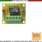 Relè Polarizzato Disaccoppia Circuiti Con Uscita Open Collector +O- 12 Vdc 40 mA Con Led Avviso Scambio 2 A a 24 V Carico Resistivo Interfaccia Utile Per Evitare Effetto Ratio Uscita Contatto Libero