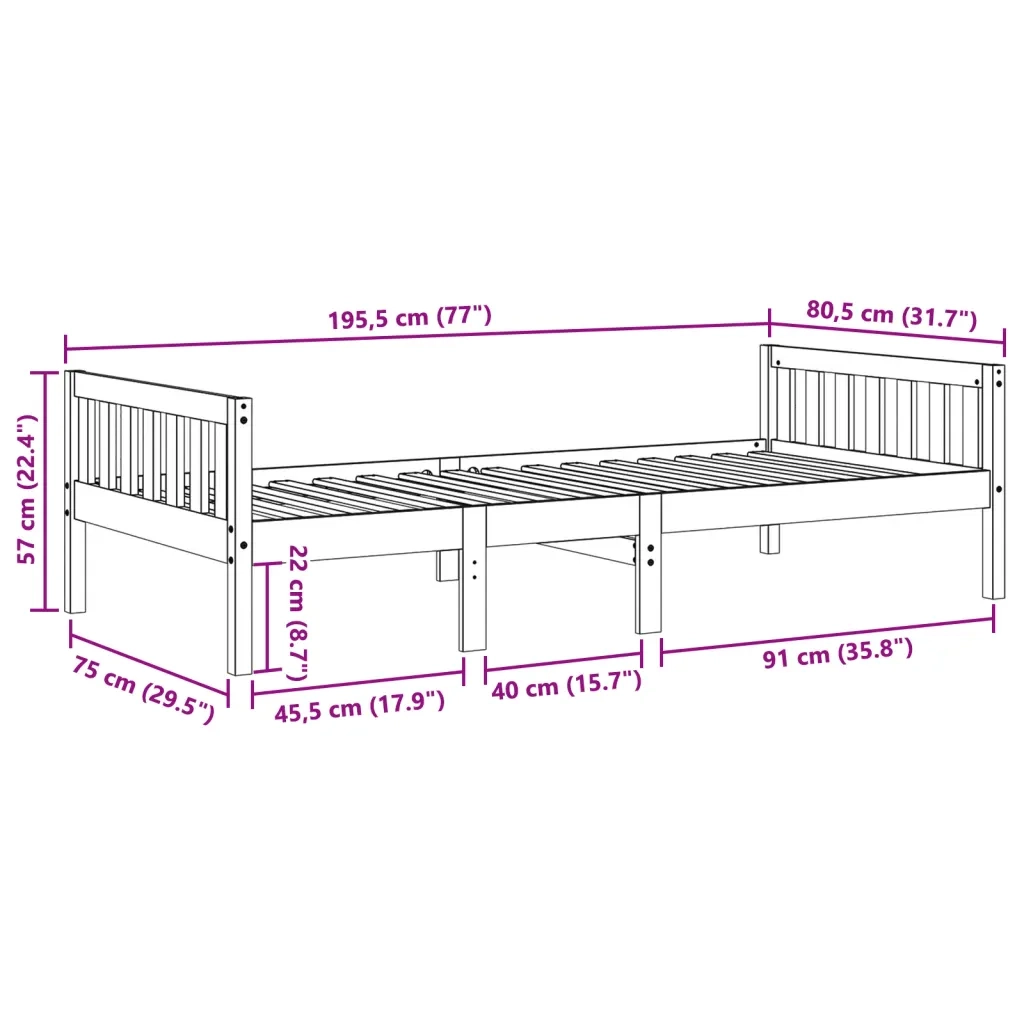 vidaXL Letto per Bambini senza Materasso 75x190 cm Legno Massello Pino