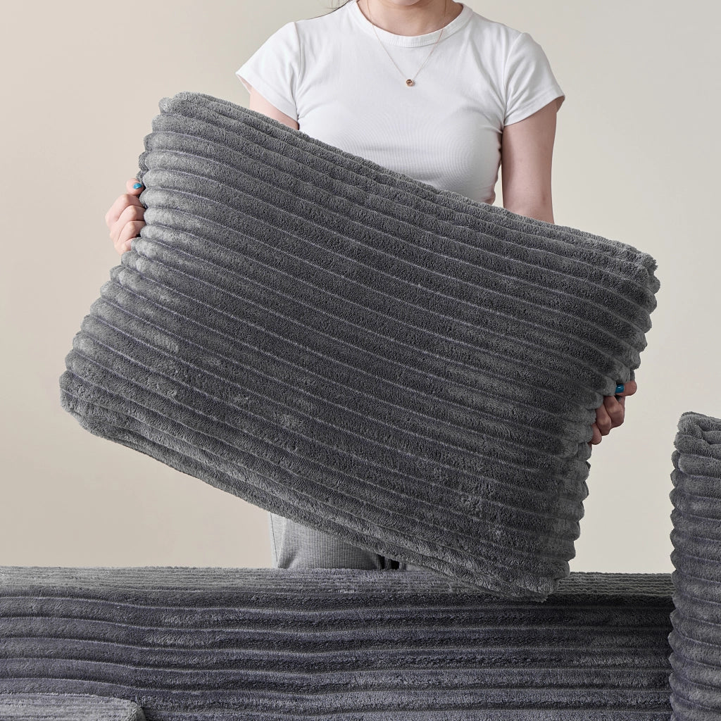 Divano letto 2 in 1 con portabevande in velluto a coste grigio