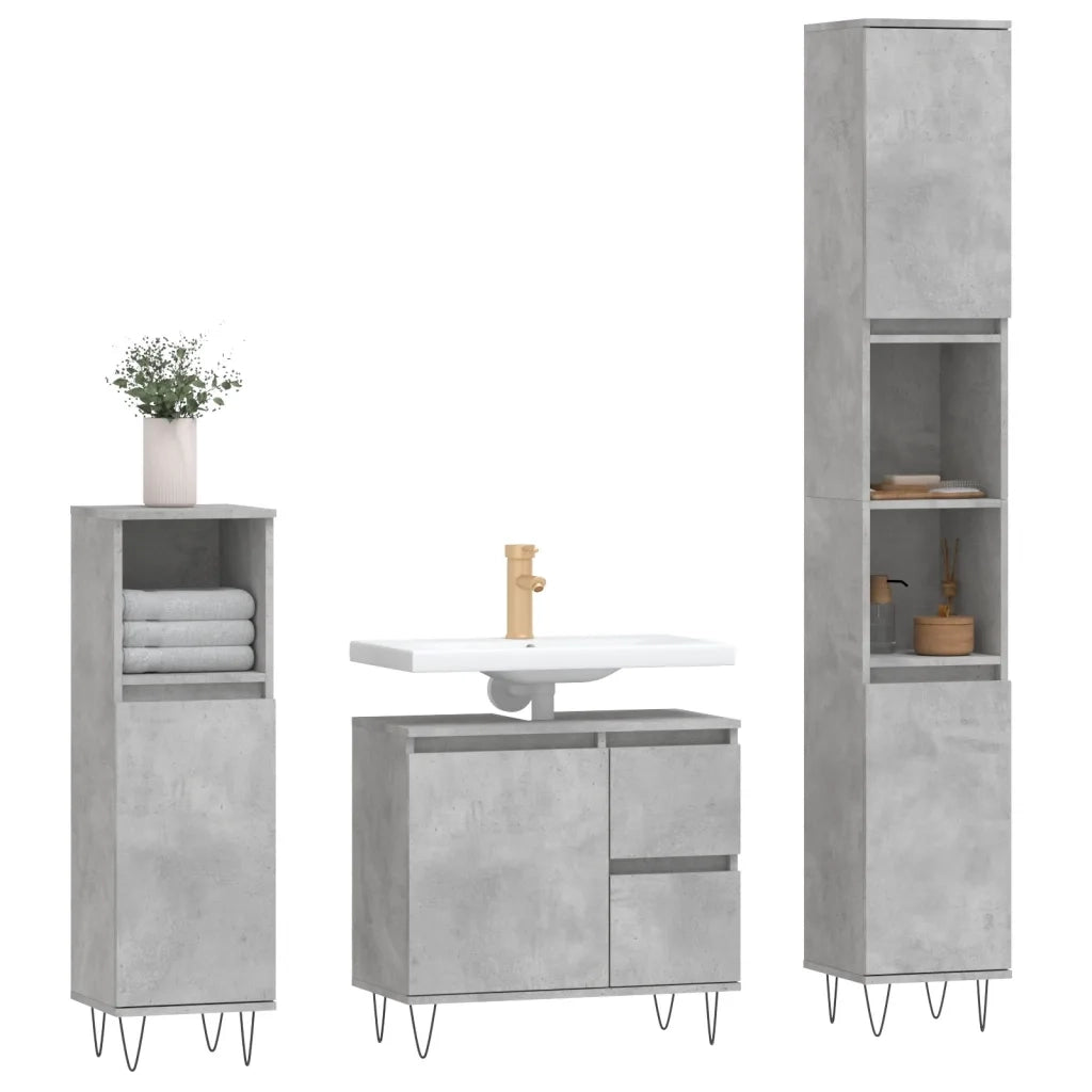 Set Mobili da Bagno 3 pz Grigio Cemento in Legno Multistrato 3190225
