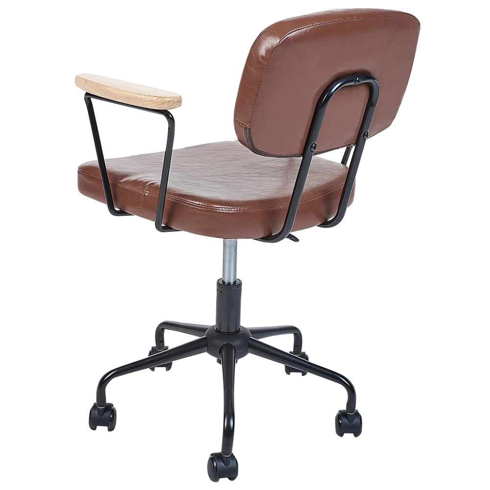 Sedia da ufficio in ecopelle marrone girevole e regolabile stile moderno home office