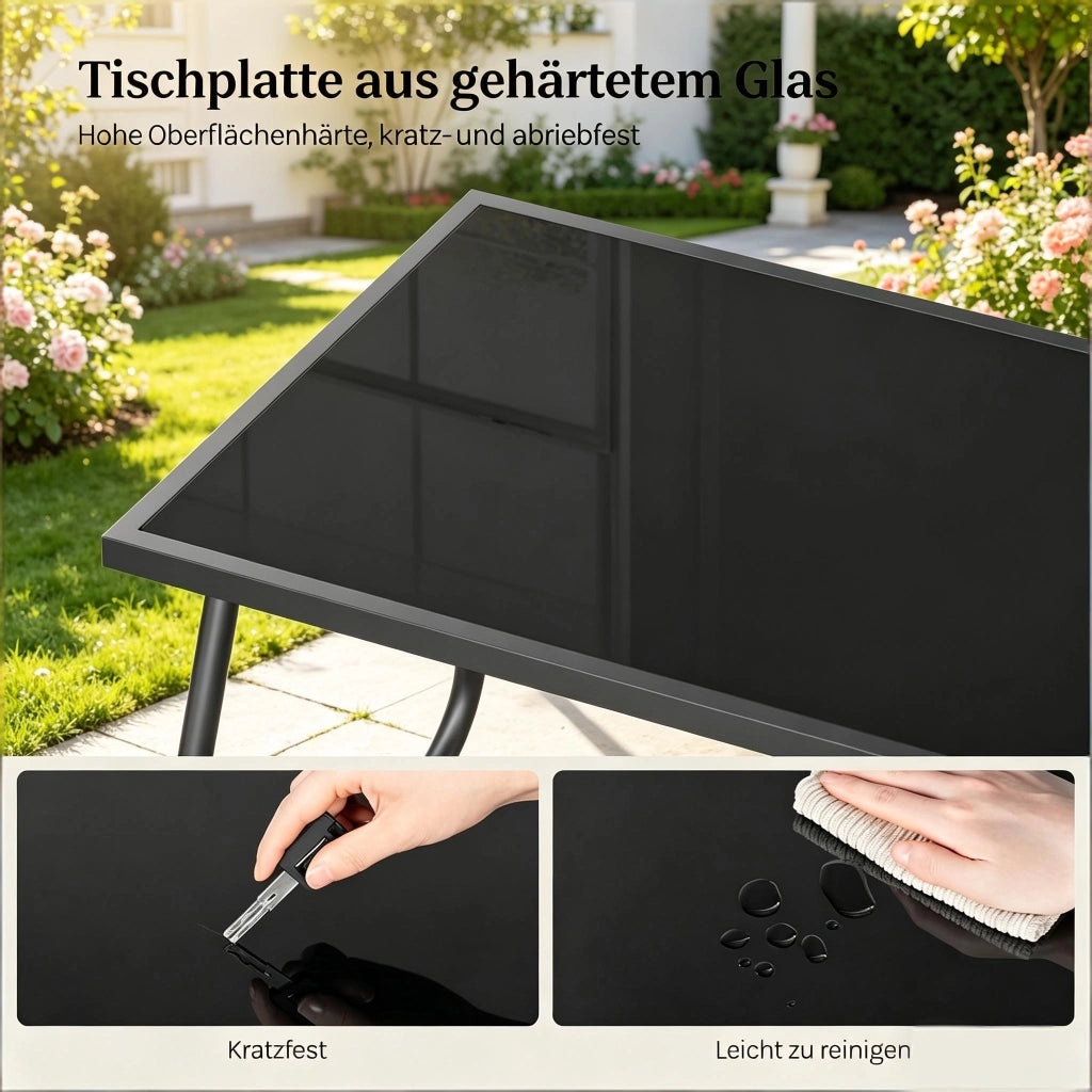 Set mobili da giardino 4 pezzi con divano a 2 posti, 2 poltrone e tavolino in vetro temperato per esterno grigio