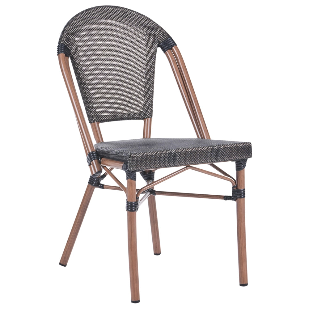 Set di 4 sedie da giardino in rattan PE grigio con seduta in vimini e struttura in alluminio per interni ed esterni