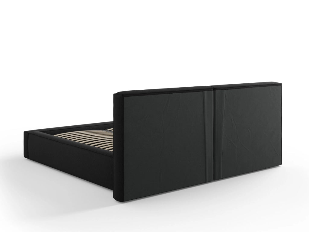Cosmopolitan Design - Letto a cassettone con testiera doppia "Arendal" 180x200cm in tessuto strutturato nero 