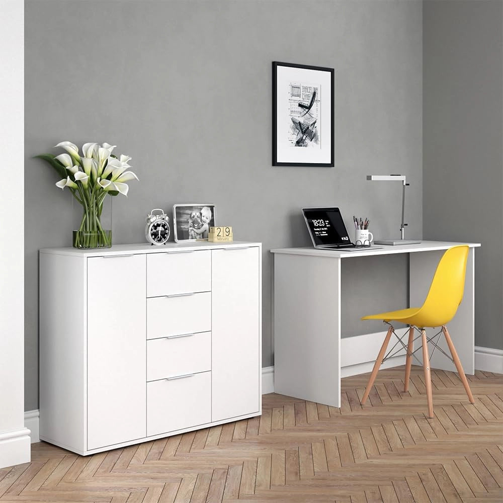 Cassettiera per camera da letto Leon, Bianco, 35 x 84 cm, adatto per riporre abiti e oggetti di uso quotidiano