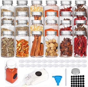 Set di contenitori per erbe da 24, contenitori per erbe quadrati da 120 ml con cappuccio a vite, contenitori per erbe in vetro per la conservazione delle erbe con beccuccio, spazzola, etichette, penna per la marcatura.