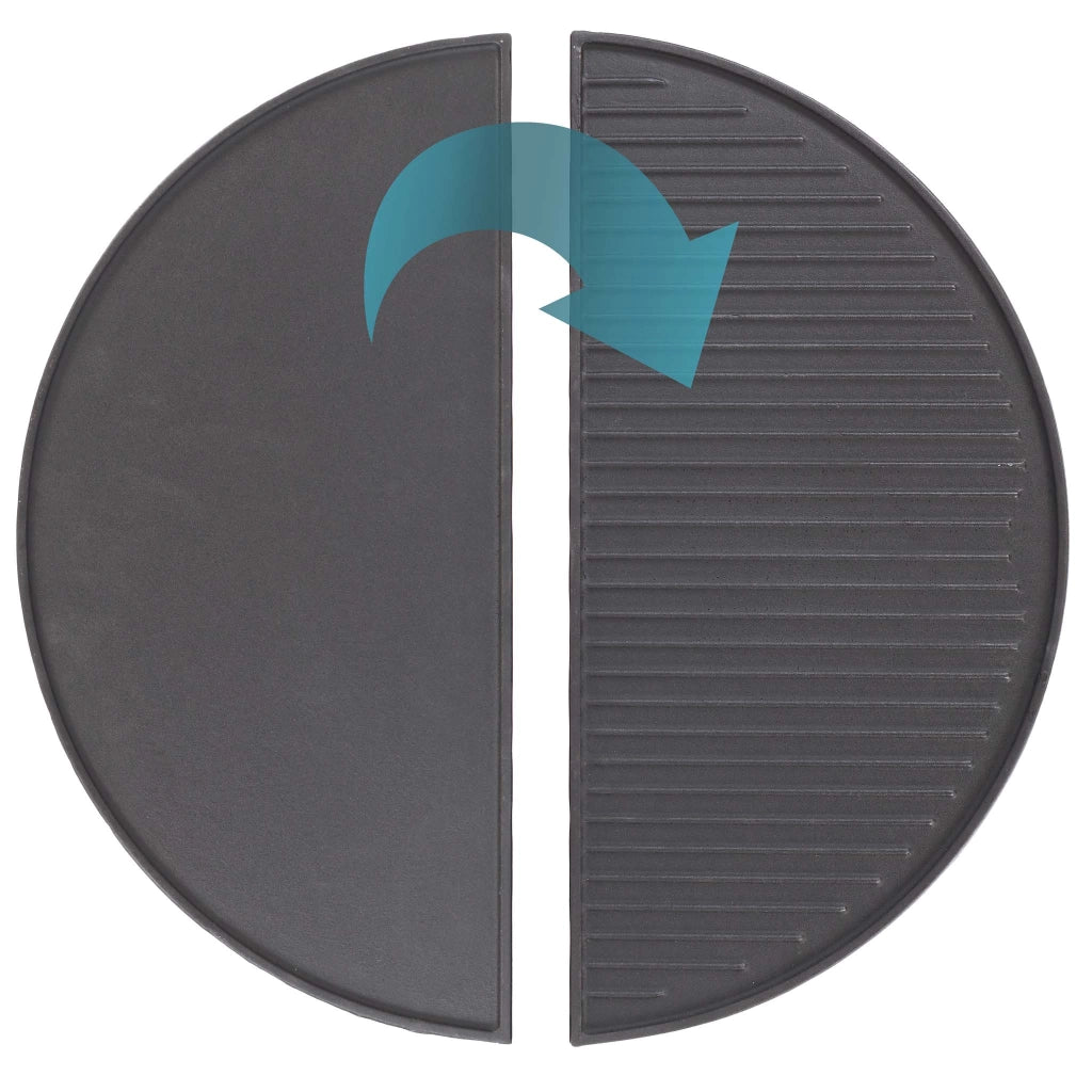 Set 2x Piastra in ghisa rigata, forma a mezza luna, 55 x 26,5 x 1,5 cm, griglia in ghisa per barbecue, bistecchiera, ideale per grigliare carne, pesce, verdure