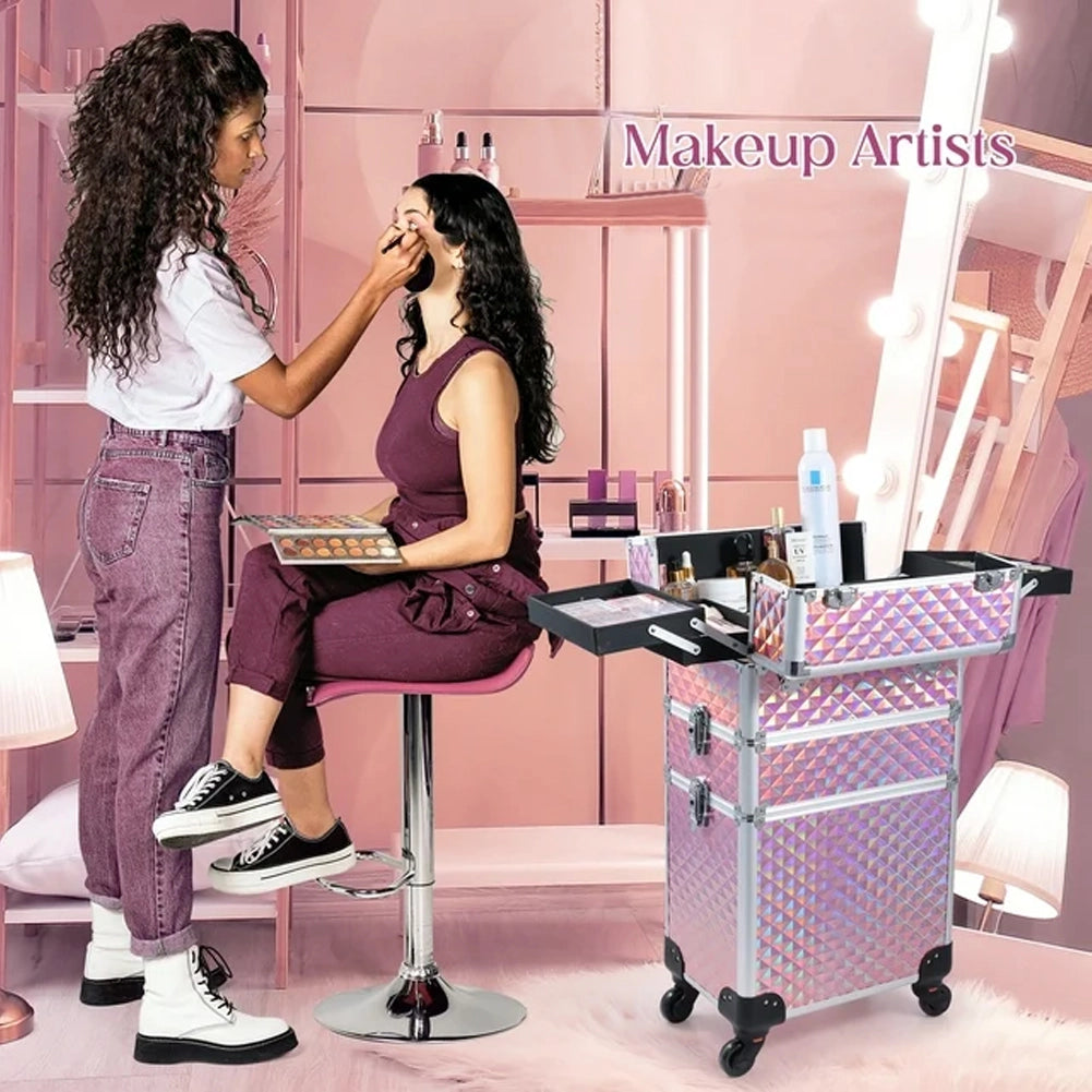 Trolley Professionale 3in1 Makeup Estetista Beauty Case con Ruote Staccabili 4 scomparti