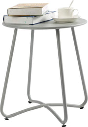 Tavolo da Giardino Rotondo, Piccolo Tavolo da Giardino, Tavolo Salotto in Metallo per Terrazza Soggiorno Giardino Patio Esterno, Grigio