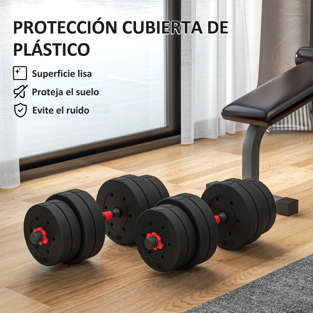 Set Manubri Regolabili 30kg ¨C Xylo ¨C 2 in 1 con Barra Collegamento Impugnature Antiscivolo Nero