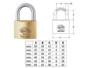 LUCCHETTO OTTONE ARCO NORMALE PRIUM CIFRATURA UNICA KA PL110- - mm.30 (PL1103000011000) - 12 pezzi CORBIN
