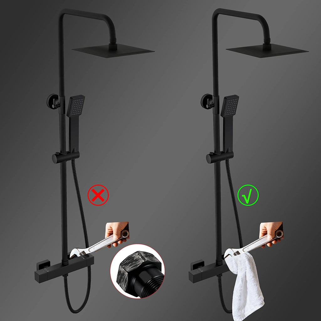 Colonne doccia nero, soffione doccia quadrato 20x20cm acciaio inox, saliscendi doccia tondo regolabile 72-120cm