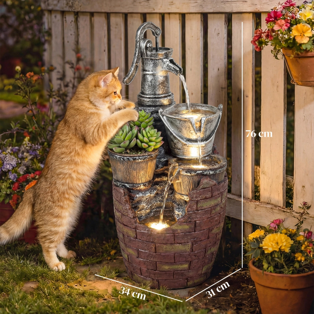 Fontana Rustica 4 Livelli con LED e Pompa ¨C Zephmum ¨C Grigio 34x31x76 cm