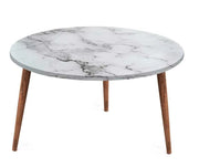 TABLE TAVOLINO TONDO DA CAFFÈ CON PIANO AD EFFETTO MARMO BIANCO DA 75 CM