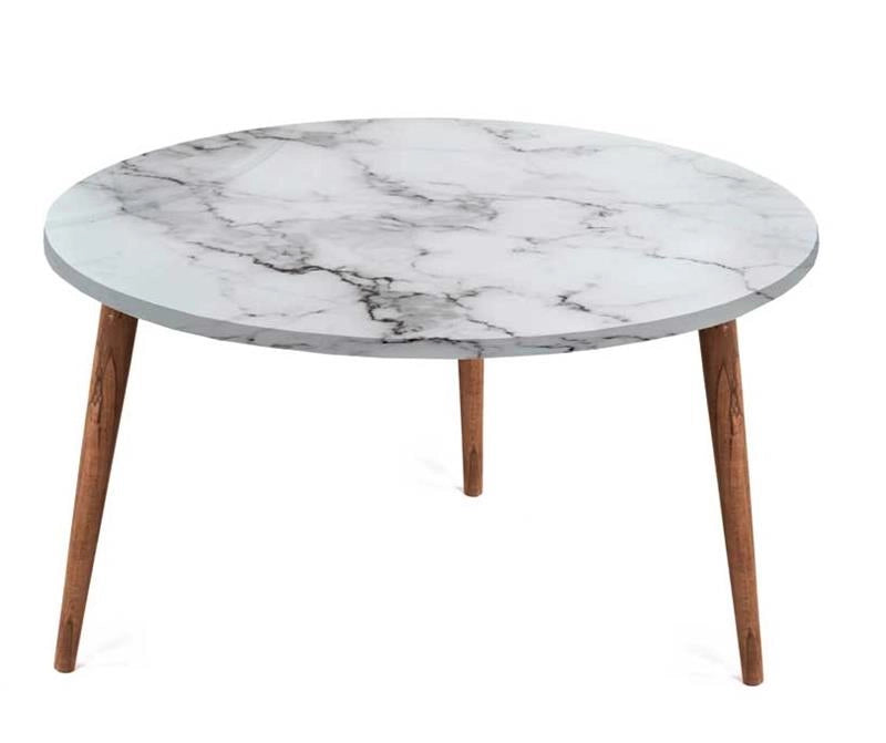 TABLE TAVOLINO TONDO DA CAFFÈ CON PIANO AD EFFETTO MARMO BIANCO DA 75 CM