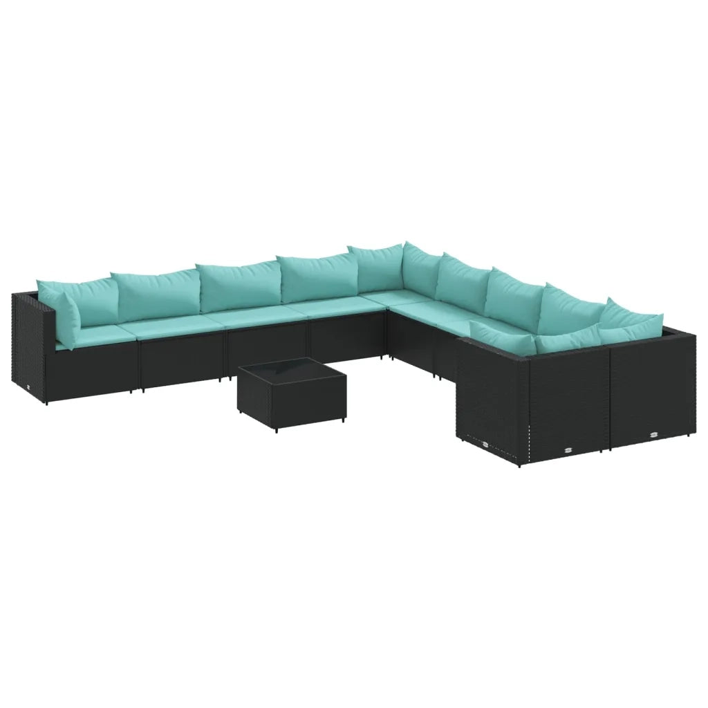 Set Divani da Giardino 11 pz con Cuscini in Polyrattan Nero 3308356