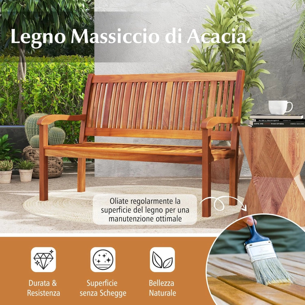 Panchina da Esterno, Panchina da Giardino in Legno con con Schienale e Braccioli, Panchina da Giardino, Balcone e Cortile, Portata 320kg, 126 x 63 x 91cm (Modello 1)