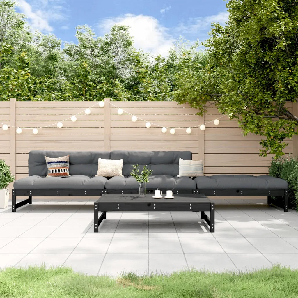 Set Salotto da Giardino 4 pz | Set di Mobili da Esterno Nero in Legno Massello di Pino