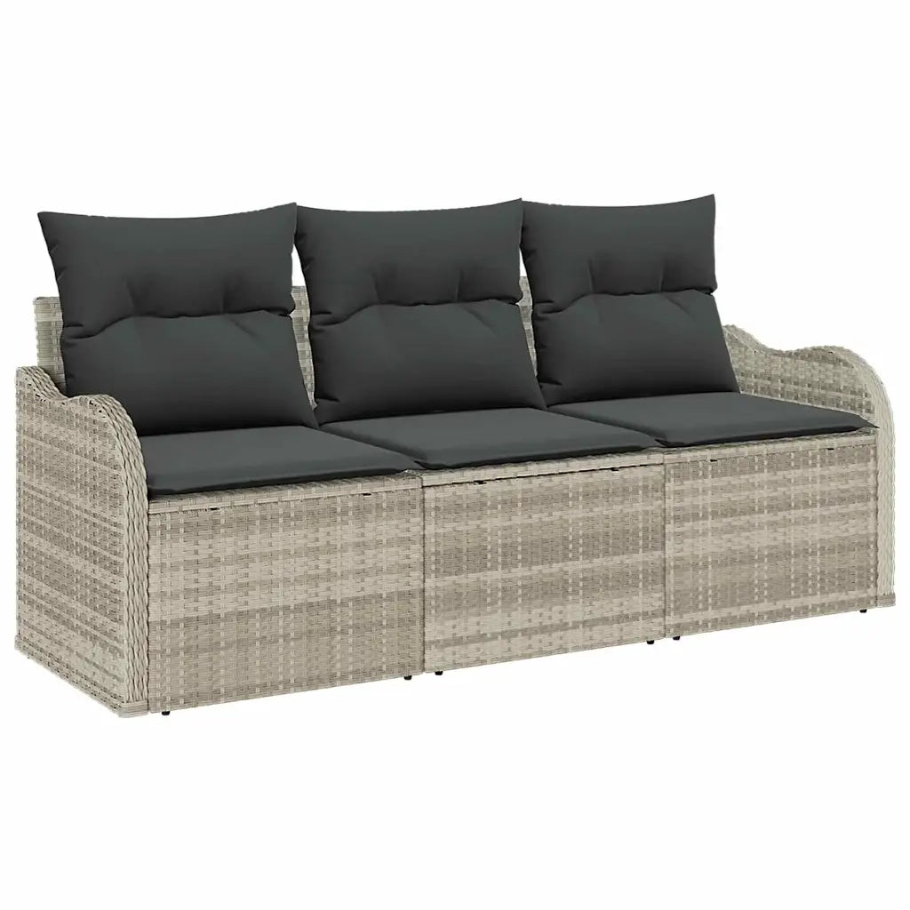 Set Divano da Giardino 3 pz | Set Salotto da Giardino Grigio chiaro polyrattan