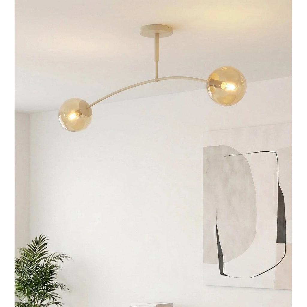 Lampada a sospensione PREGOS in acciaio beige e vetro ambra