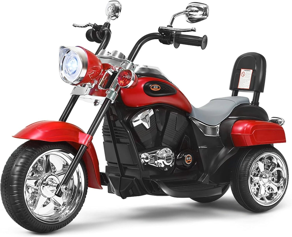 6V Moto Elettrica per Bambini, Moto Cavalcabile con 3 Ruote e Luci, Avanti e Indietro, 2,5-3 km/h, Ideale per Bambini 3 Anni+, Carico 30kg (Rosso)