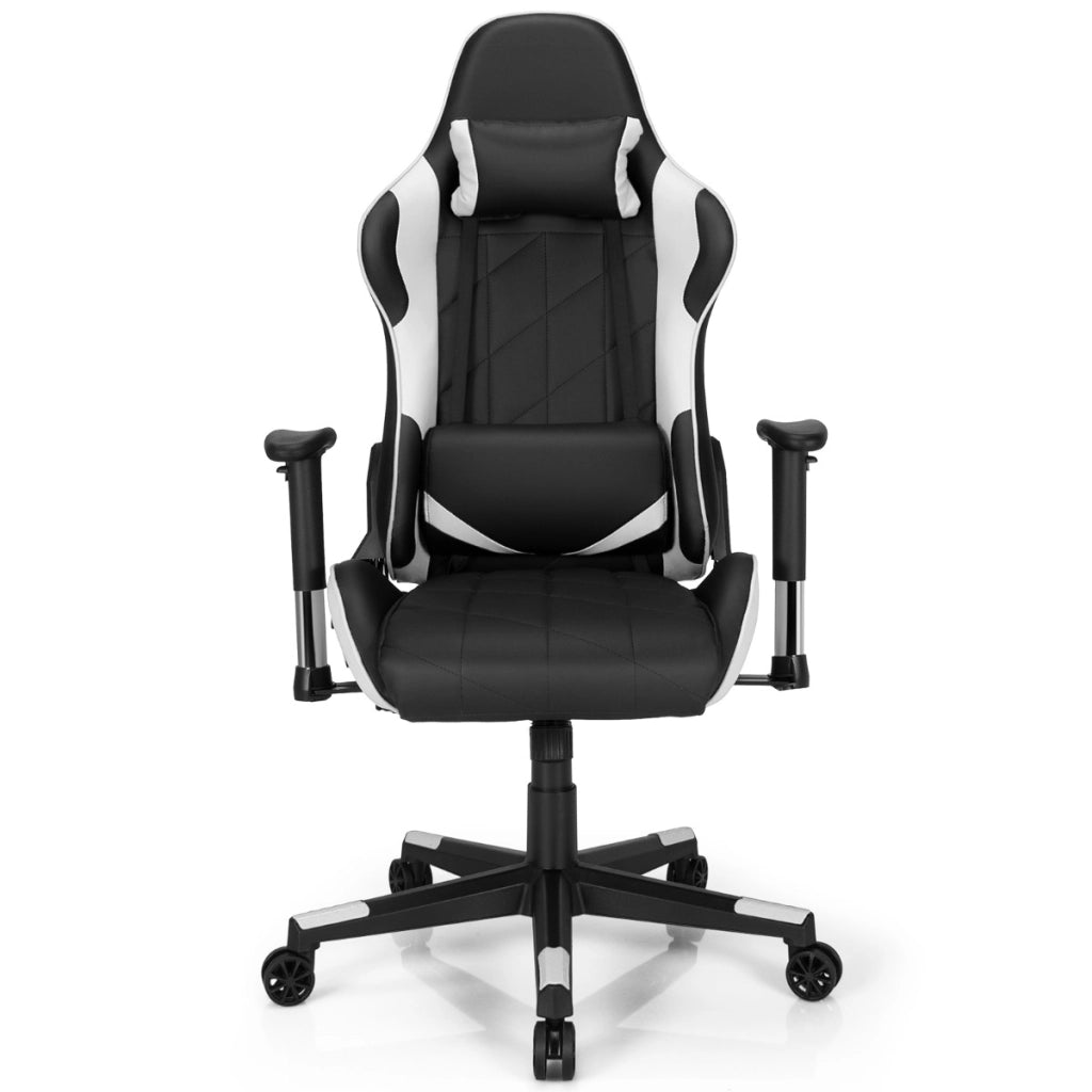 Sedia da gaming girevole a 360¡ã con poggiatesta e cuscino lombare, Sedia ergonomica per computer Nero e bianco