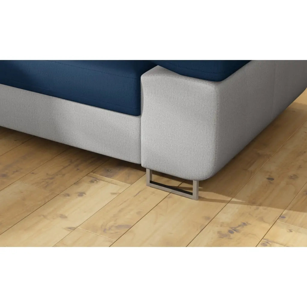 Divano angolare trasformabile MENTON blu oceano e bianco bouclé – Angolo sinistro con vano contenitore