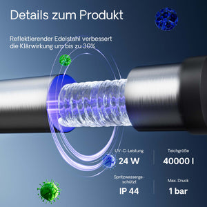 CUV-724 Chiarificatore per laghetti in acciaio inox 24W Sterilizzatore UVC