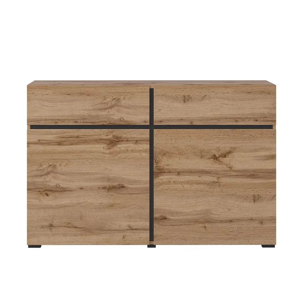 Buffet 120cm colori rovere e nero collezione HAVANA. Credenza design con 2 porte e 2 cassetti.