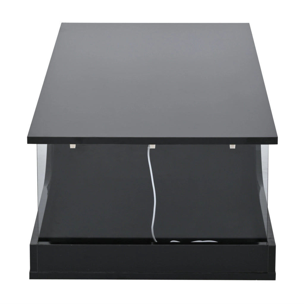 Tavolino da caffè con LED e 2 cassetti 100x50x30 cm in MDF e vetro temperato; nero