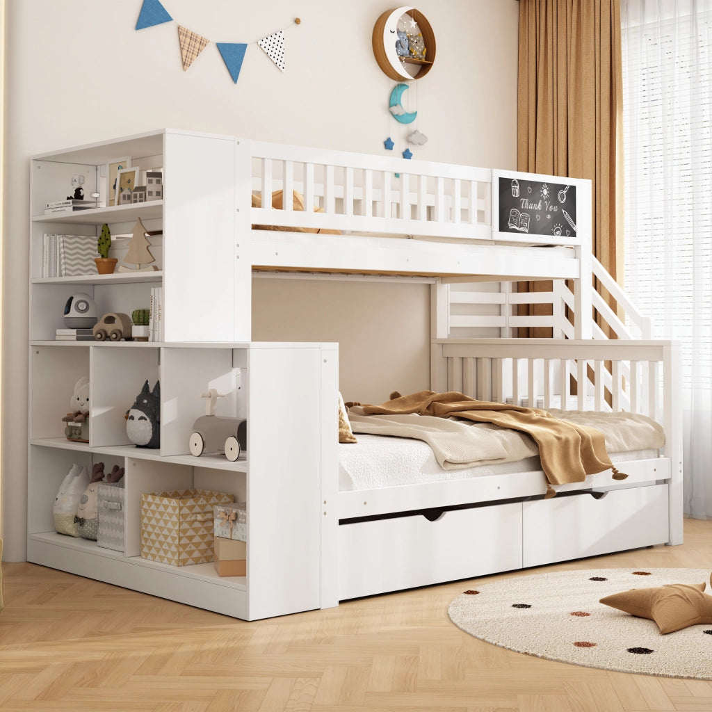 LETTO A CASTELLO per bambini con lavagna 140x200 cm legno massello bianco