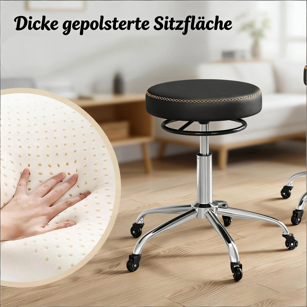 Sgabello da ufficio girevole con altezza regolabile e ruote silenziose, per studio e salone, in similpelle nera
