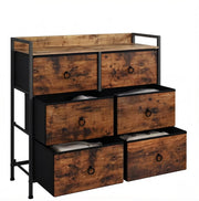 Mobile con 6 cassetti in legno ingegnerizzato e metallo, 80x29x78 cm, colore marrone rustico e nero
